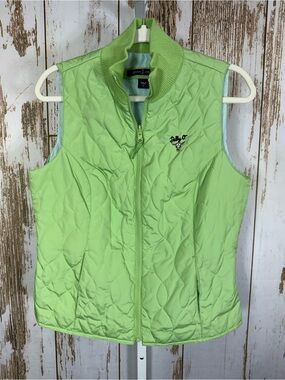 Devon & Jones Quilted Lime Green Zip Vest, Dally-O Embroidered. Size Small.